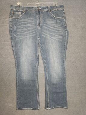 Women's Light Blue Bootcut Jeans - Stretch Mid-Rise #382